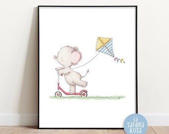 Elephant nursery print, Kids room decor, Elephant wall art, Baby nursery print, Playroom wall art, Watercolor elephant poster