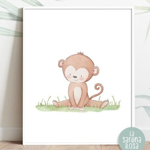 Baby Monkey Wall Art Jungle Nursery Decor Monkey Print Baby Etsy