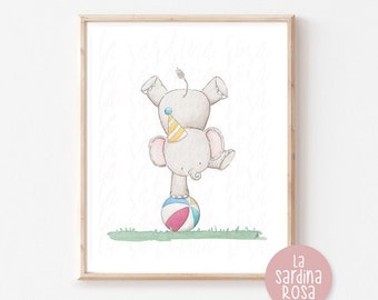 Elephant wall art, Baby nursery decor, Circus animals art, Zoo nursery, Watercolor elephant print