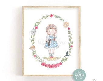 Baby girl nursery decor, Dorothy of Oz PRINTABLE, Fairy tales wall art, Little girl room decor, Watercolor nursery DOWNLOAD