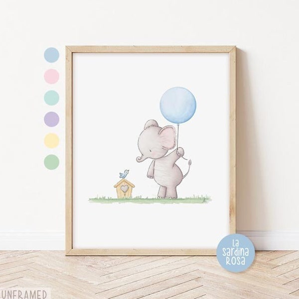 Poster éléphant, Affiche chambre enfant, illustration éléphant, Décoration chambre bébé, cadeau naissance