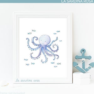 Ocean nursery wall art, Sea life print, Octopus, Nautical Baby room decor, Under the sea animal, Watercolor sea print image 10