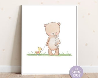 Playroom wall art, Cute bear art print, Kids room decor, Woodland nursery wall art, Baby bear print