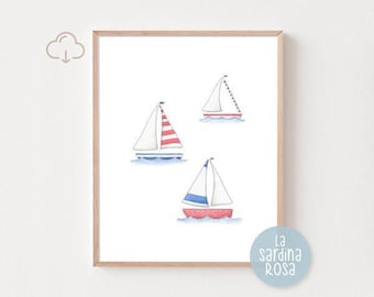Ocean nursery decor, Sailboat wall art, Nautical baby room print, Coastal wall art, Boat nursery, printable boat #0034A