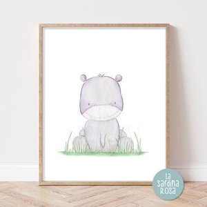 Baby Hippo print, Safari animals wall art, Hippo nursery decor, Kids room poster, Neutral nursery wall art, Hippo poster