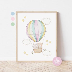Baby girl nursery wall art, Woodland nursery decor, Hot air balloon, Pink nursery art, Kids room print 3COLORS