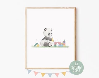 Panda bear print, Baby nursery wall art, Kids Playroom decor, Baby animals prints, Panda nursery art