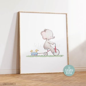 Baby Elephant nursery decor, Kids room wall art, Elephant print, Watercolor, Whimsical nursery wall art, Enjoy the ride