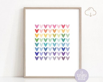 Hearts poster, Printable wall art, Neutral nursery decor, Valentine's decor, Modern print decor, DIGITAL DOWNLOAD