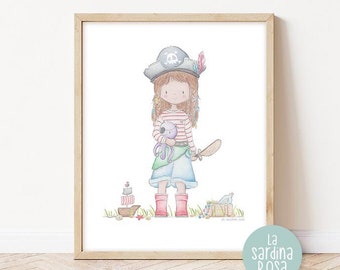 Girls room wall art, Pirate print, Little girls room print, Pirate nursery decor, Toddler bedroom wall art