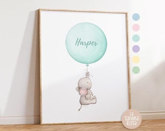 Elephant Nursery Print, Baby nursery decor, Custom name gift, Elephant art, Gender neutral Baby gift, Watercolor elephant