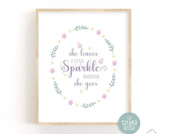 Baby girl room art, Nursery quote art, Princess room decor, She leaves a little sparkle wherever she goes, Printable nursery wall art