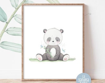 Panda bear nursery wall art, Baby safari animals print, Kids room prints, Nursery decor, Baby panda