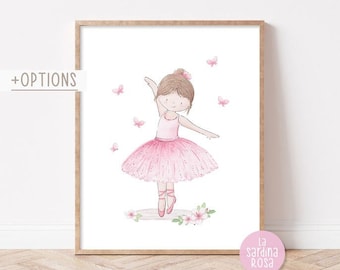 Ballerina print, Girls nursery decor, Ballerina wall art, Pink tutu, Ballerina painting, Pink girl room decor, Black ballerina