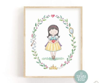 Snow White art, Princess nursery, PRINTABLE poster, Girl room decor, Fairy tale princess room