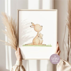 Kangaroo mom and baby nursery art, Kids room decor, Australian animals printable, Watercolor Kangaroo, Nursery wall art