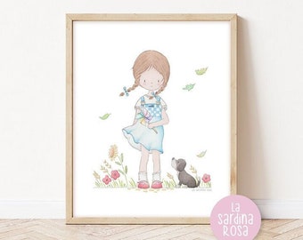 Girl nursery print, Wizard of Oz, Fairy princess wall art, Baby girl room decor, Dorothy illustration