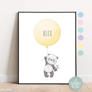 Panda nursery wall art, Custom baby name print, Gender neutral nursery art, Personalized name, Jungle animals print, Pastel nursery decor