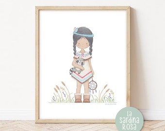 Girl nursery print Pocahontas, Princess room decor, Baby girl wall art, Pocahontas poster, Toddler girl room decor, Watercolor print