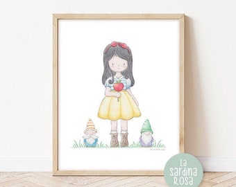 Snow White print, Girl room wall art, Baby nursery print, Snow White art, Fairy tales Princess print, Reading corner poster