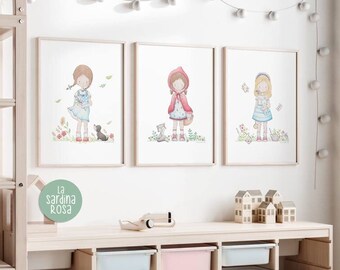 Girl room print set, Storybook nursery wall art, Reading nook poster, Baby nursery decor, Alice, Dorothy, Little Red Riding Hood