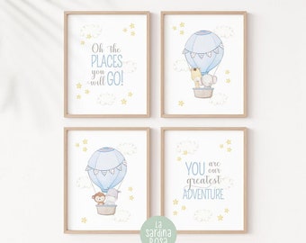 Boy nursery print decor, Hot air balloon art, Travel & adventure theme, You are our greatest adventure, printable art