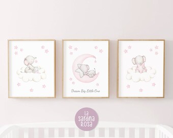 Elephant wall art for Baby girl room decor, Pink gray nursery theme, Baby elephant print, Newborn gift, PRINTABLE nursery art