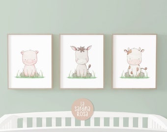Baby farm animal nursery decor, Kids playroom wall art, Printable barnyard animals art, Farmhouse nursery print, Donkey Cow Pig