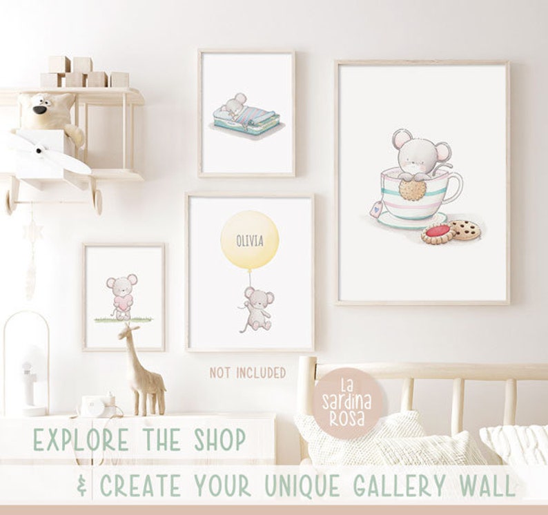Mouse Wall Art Woodland Nursery Decor Custom Name Prints - Etsy
