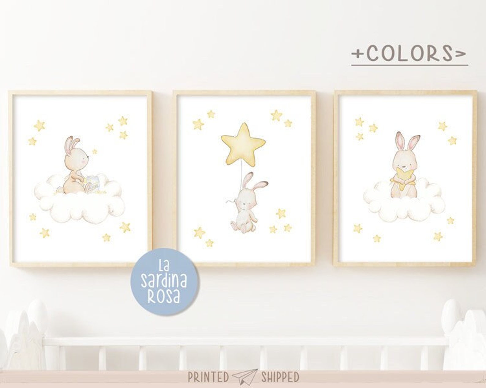Set of Bunny Nursery Wall Art Baby Room Decor Cloud and - Etsy