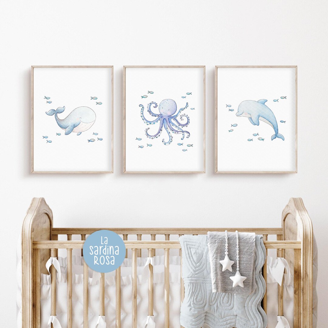 Set of 3 Under the Sea Wall Art, Ocean Nursery Decor, Nautical Nursery ...