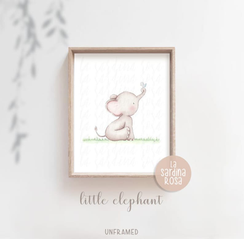 Elephant print, Nursery decor, Elephant wall art, Baby animal art, Nursery prints, Watercolor Elephant image 3
