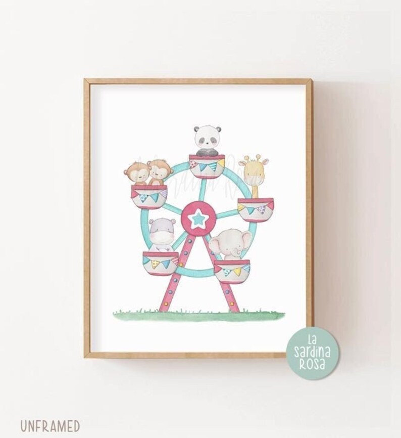 Circus Nursery Art Print, Kids Room Decor, Circus Animal Wall Art ...