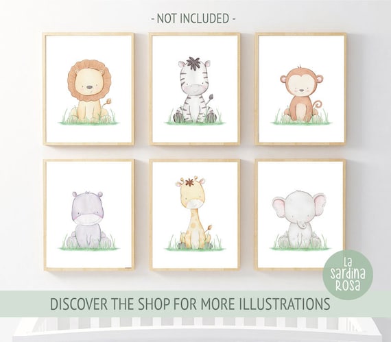 Lot De 3 Affiche Prenom Bebe Animaux Safari Poster Jungle Girafe Lion