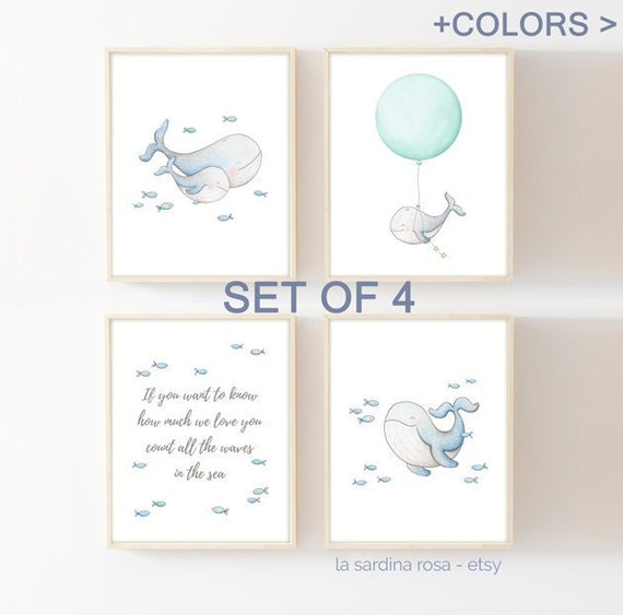 Ocean Nursery Wall Art, Baby Room Decor, Set of 4 Nursery Prints