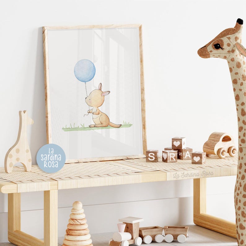 Nursery wall art, Baby animals print, Kangaroo art, Australian animals print, Watercolor nursery decor Blue