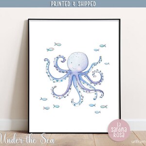 Ocean nursery wall art, Sea life print, Octopus, Nautical Baby room decor, Under the sea animal, Watercolor sea print image 6