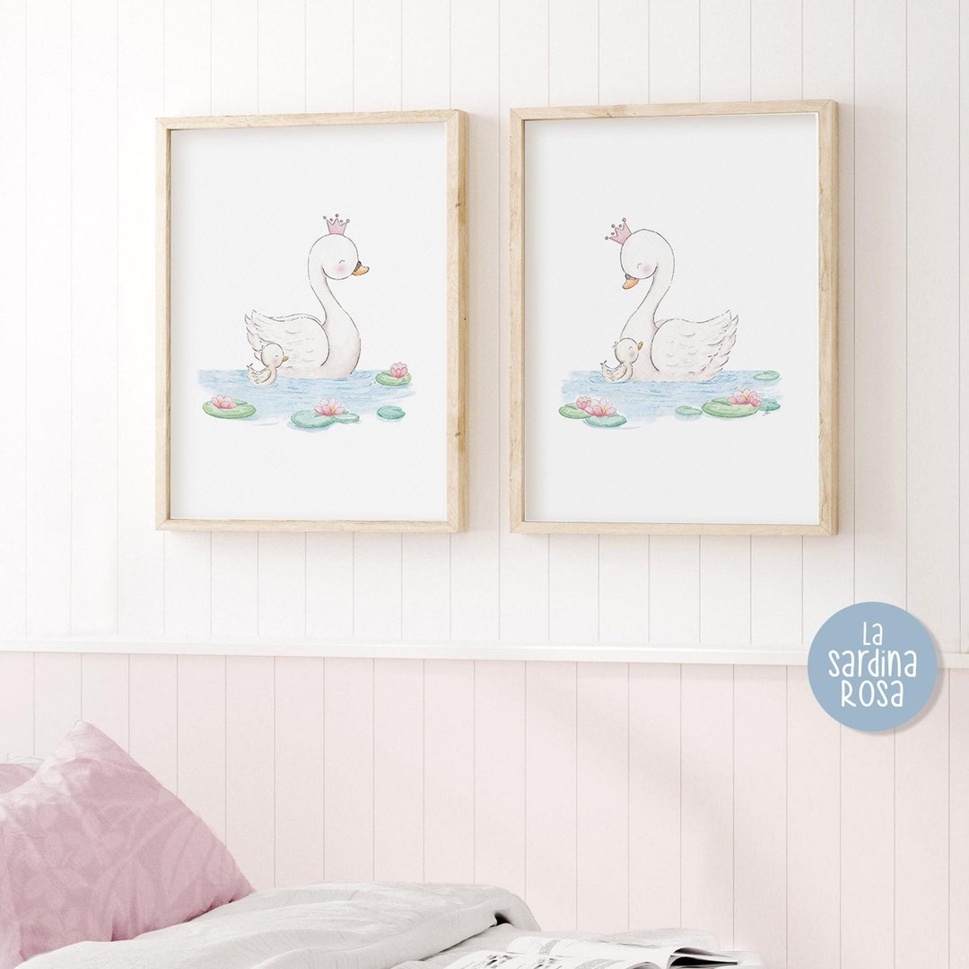 Swan Wall Art, Baby Nursery Prints, Girl Room Decor, Swan Princess Art ...