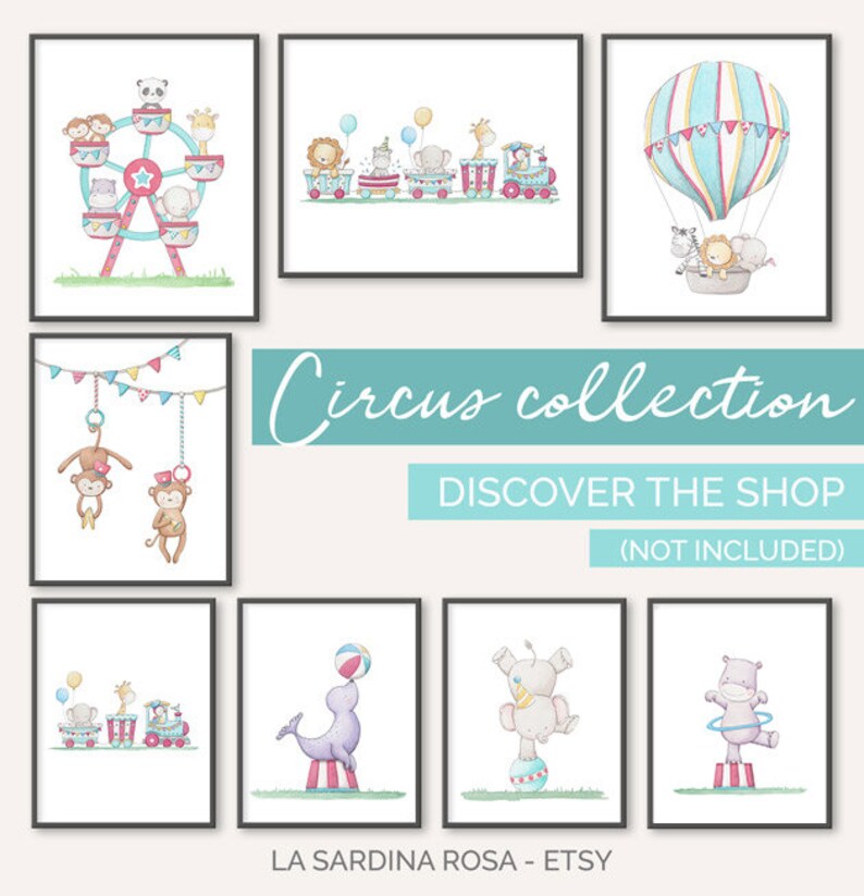 Circus Nursery Art Print, Kids Room Decor, Circus Animal Wall Art ...