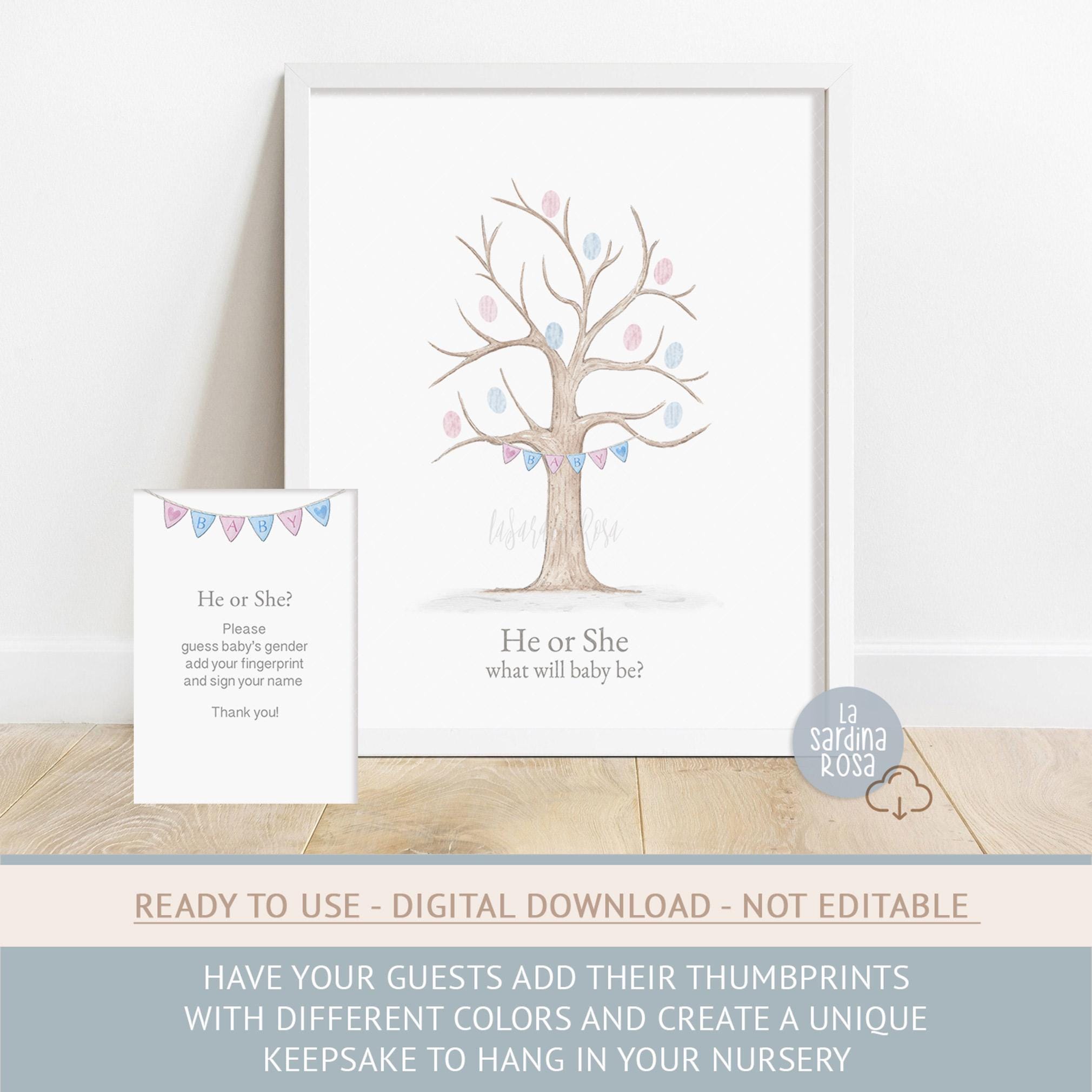 Fingerprint Tree Gender Reveal Game He or She, Printable Thumbprint ...