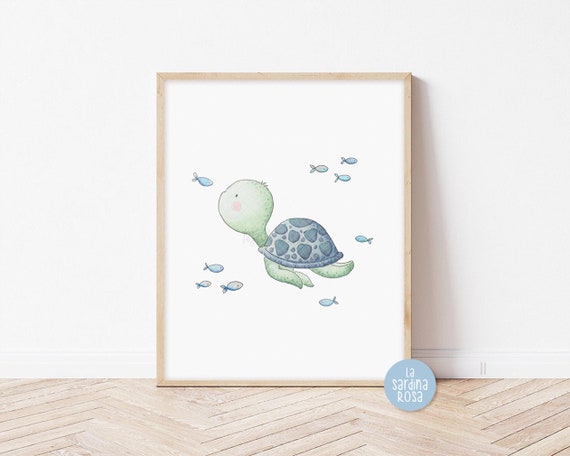 Sea turtle art, Nautical nursery decor, Under the sea creatures wall art, Kids room print, Gender neutral