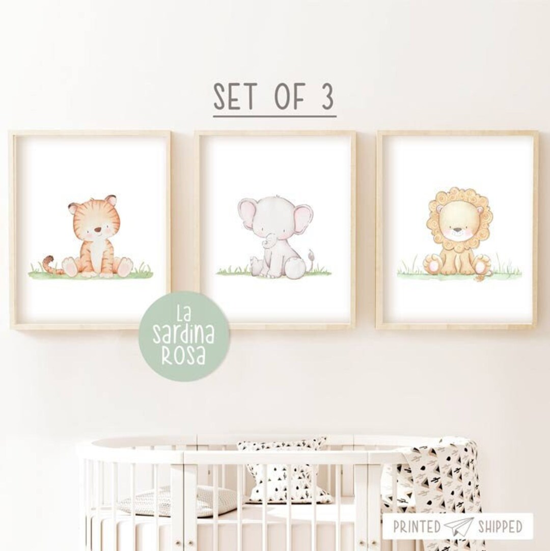 Jungle Nursery Wall Art, Set of 3 Prints, Safari Baby Animals Art ...