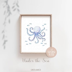 Ocean nursery wall art, Sea life print, Octopus, Nautical Baby room decor, Under the sea animal, Watercolor sea print image 7