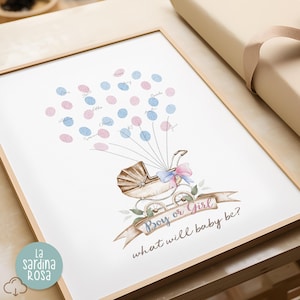 Gender reveal sign, Thumbprint guestbook, Guess the gender print, Boy or girl prediction, What will baby be, Boho Pram Fingerprint guestbook