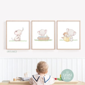 Elephant Nursery Art, Set of 3 Poster, Baby Room Wall Art, Elephant ...
