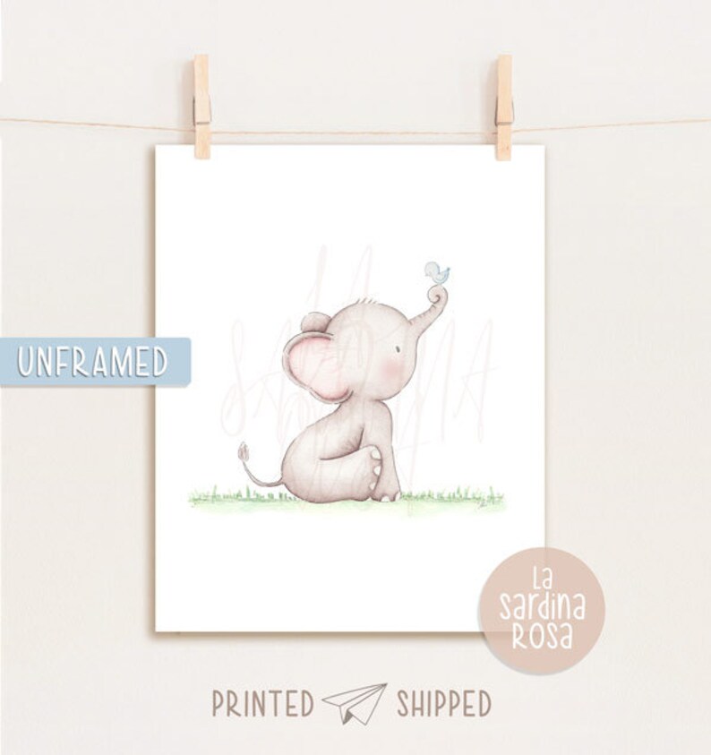Elephant print, Nursery decor, Elephant wall art, Baby animal art, Nursery prints, Watercolor Elephant image 2