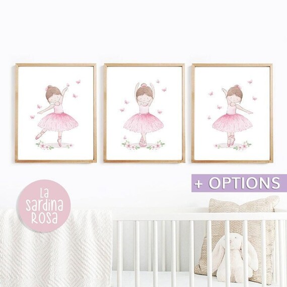 Ballerina Wall Art Set, Little Girl Prints, Ballet Nursery Decor,  Watercolor Pink Ballerina Print, Girl Nursery Decor 