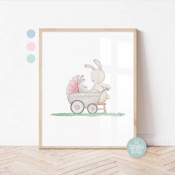 Baby room wall art, Siblings wall art, Bunny nursery print, Brother and sister nursery decor, Whimsical bunny rabbit print 3 Colors