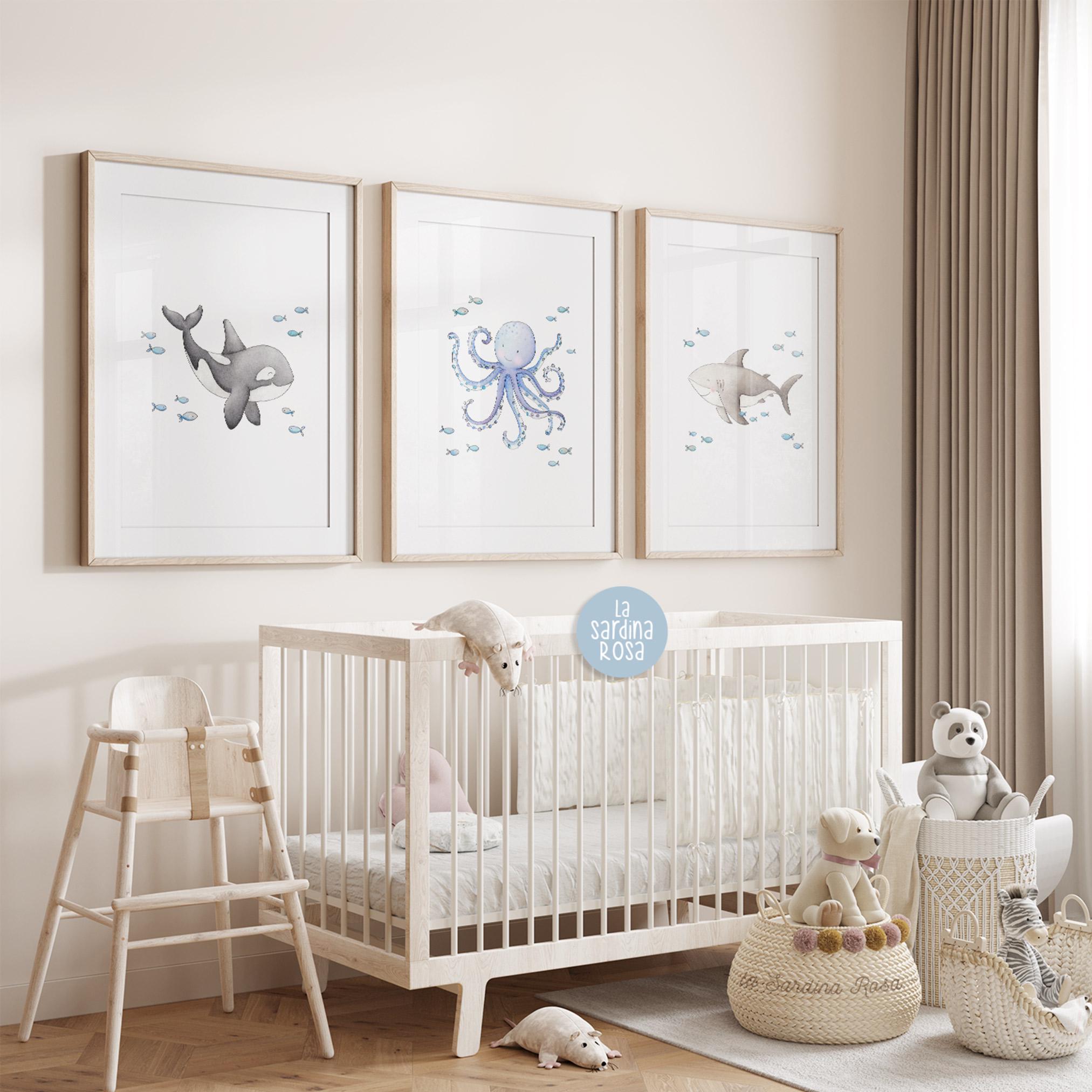Set of 3 Ocean Nursery Prints, Under the Sea Baby Wall Art, Nautical ...