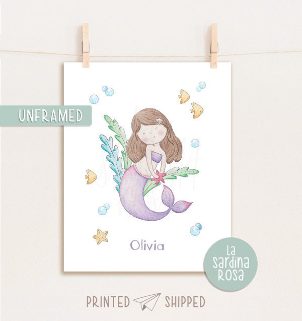 Mermaid Print Girls Room Decor Mermaid Poster Baby Nursery Etsy